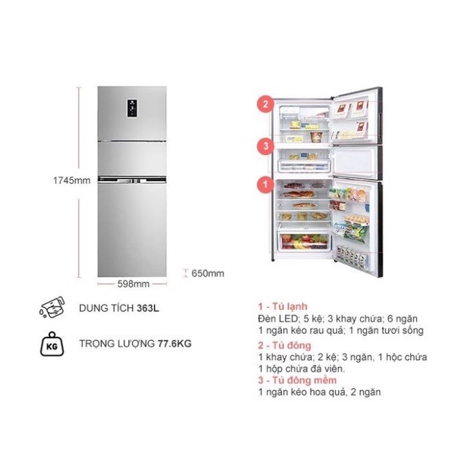 Tủ lạnh 3 cánh Electrolux EME3700HA - 340 Lít Inverter - CHÍNH HÃNG   Mới 100%