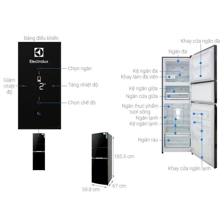 Tủ lạnh 3 cánh Electrolux EME3700HA - 340 Lít Inverter - CHÍNH HÃNG   Mới 100%