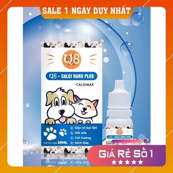 Ngon bổ rẻ Canxi Nano Plus Q8 cho chó mèo lọ 20ml dạng nước