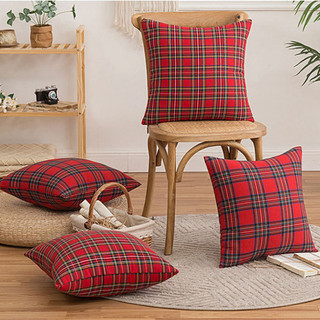   RETRO_COTTON  GỐI VUÔNG TUA RUA VINTAGAE tựa lưng decor sofa lễ hội. Vỏ gối vải họa tiết caro cổ điển 