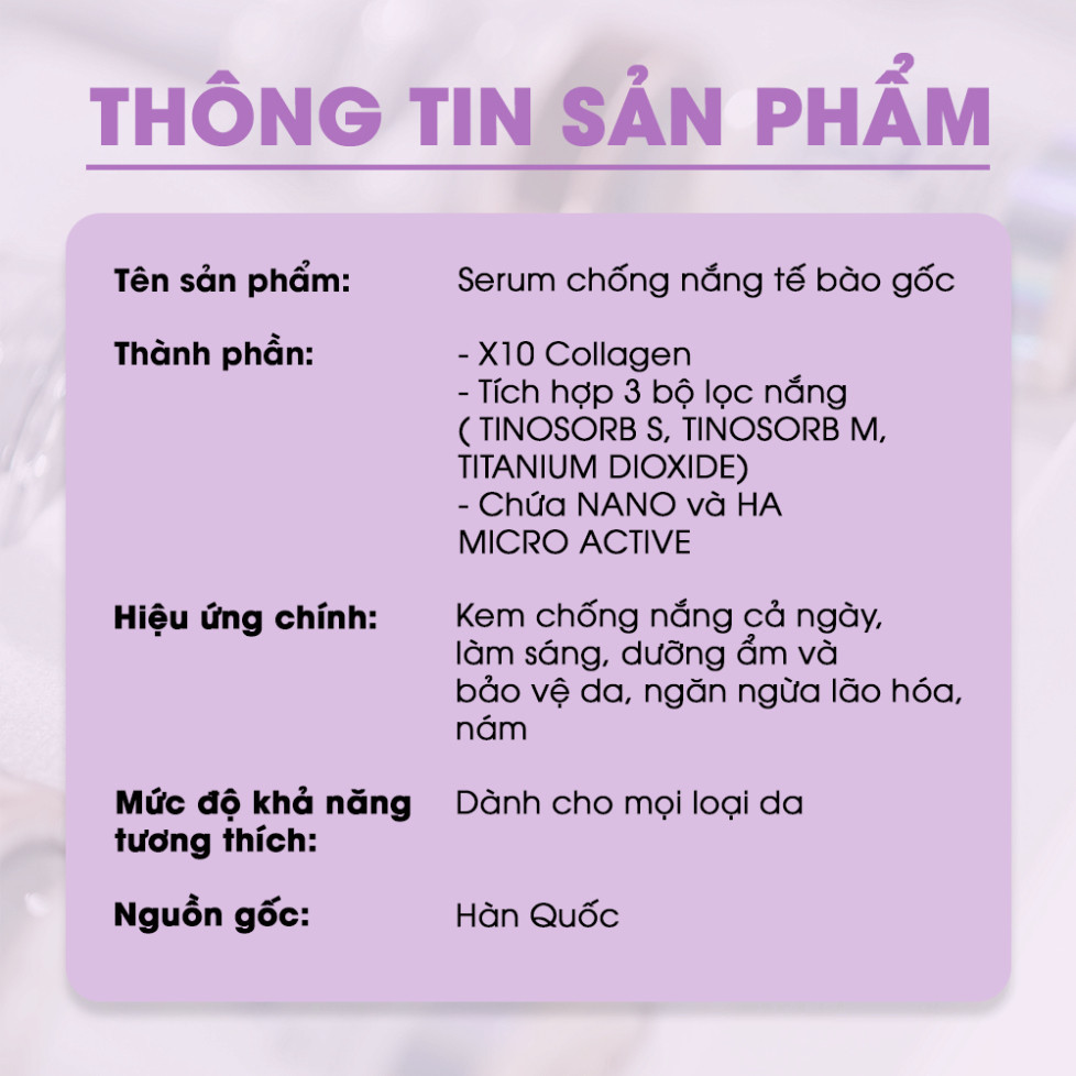 Serum Chống Nắng Tế Bào Gốc T - Collagen 21 Giờ SEYOUL SPF+ 50PA++++ Nâng Tone Kiềm Dầu Hàn Quốc Hộp 4 chai/20ml