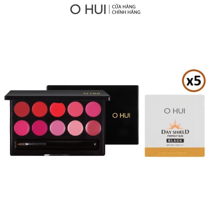 [HB Gift] Bảng son O HUI Rouge Real 10 màu & 5 gói Kem chống nắng OHUI Day Shield Perfect Sun Black SPF50+ PA++++