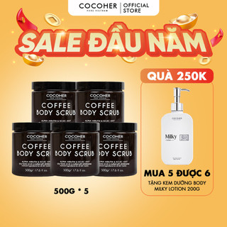 COMBO 5 Tẩy Tế Bào Chết Cà Phê COCOHER 500G Giúp Đều Màu, Giảm Mụn, Mờ Thâm, Dành Cho Mọi Loại Da