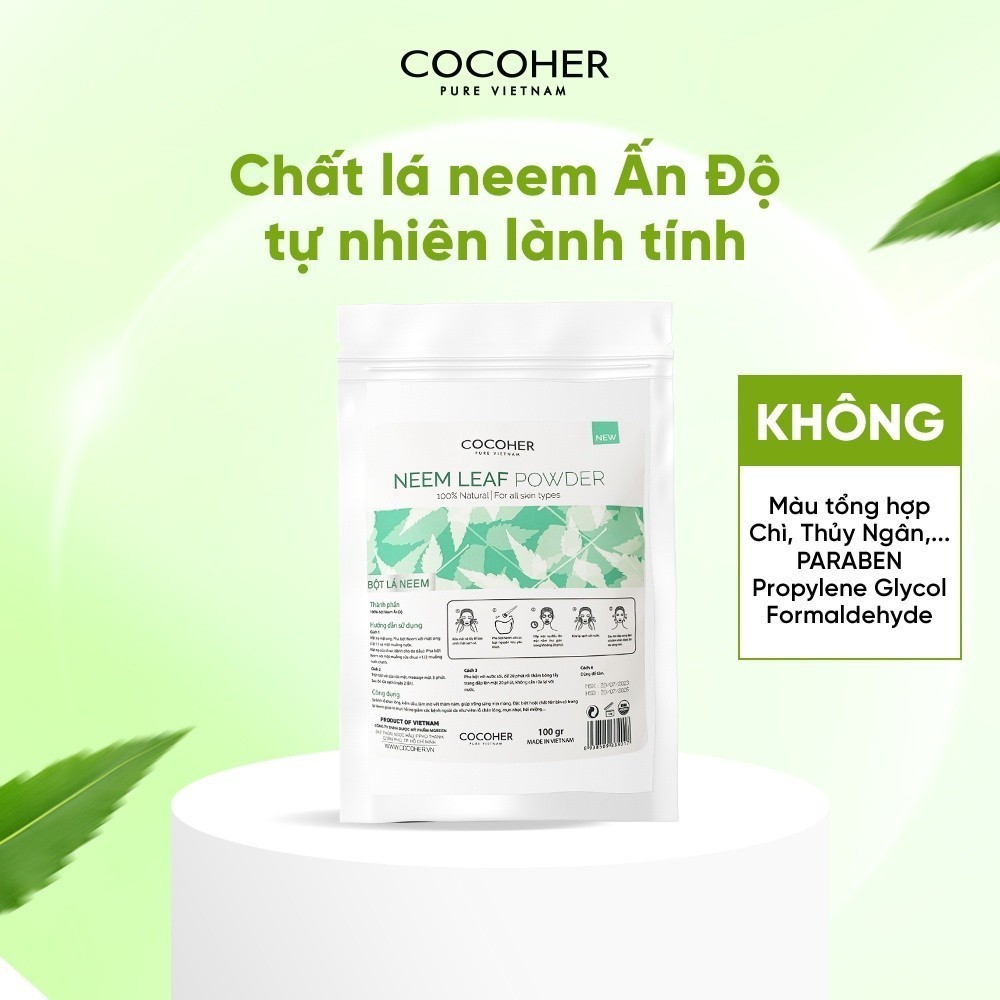 Bột Lá Neem Nguyên Chất 100g Đắp Mặt Hỗ Trợ Cải Thiện Mụn Thâm, Giúp Kiềm Dầu, Dưỡng Trắng Da, Đều Màu Da