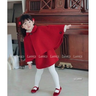 Set váy dạ sát nách Lennco màu đỏ nơ ngực + áo choàng size 1 - 10y