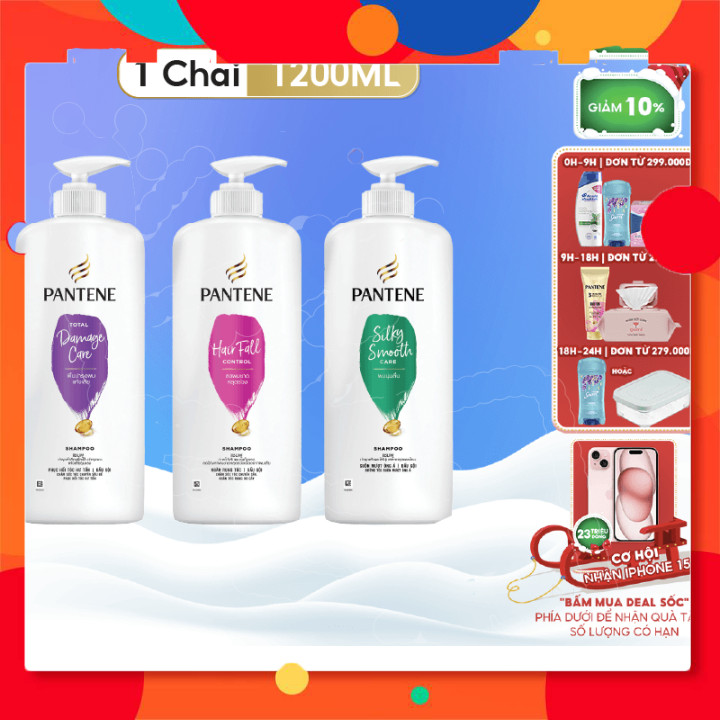  Dầu Gội PANTENE chai 1200ml Ngăn Rụng Tóc/ Mượt Mà Óng Ả / Chăm Sóc Hư Tổn