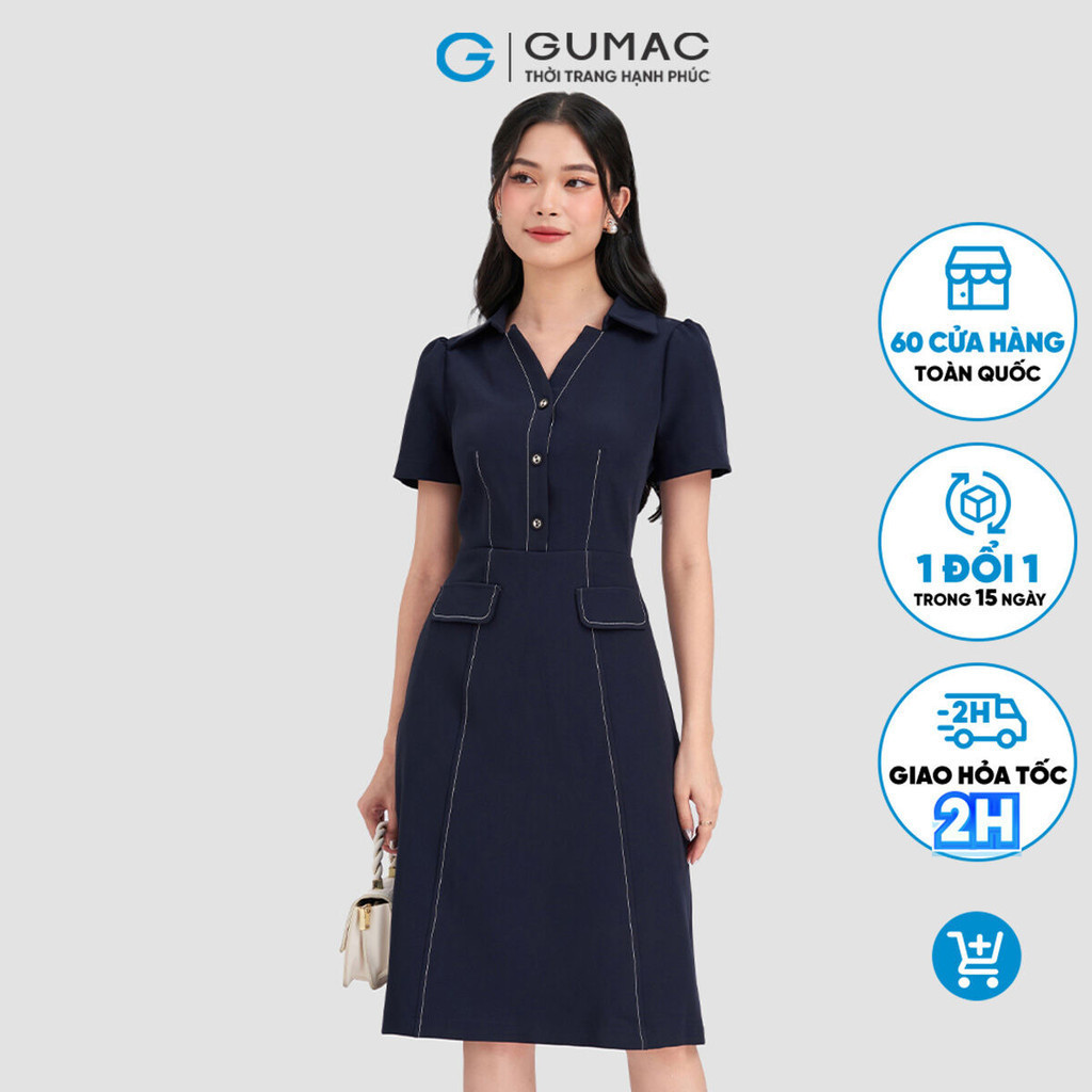 Đầm cổ đức chỉ viền GUMAC LDD0804