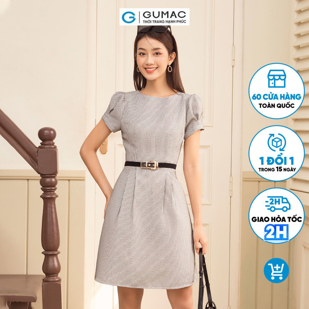 Đầm A chiết ly eo thời trang GUMAC DD06020