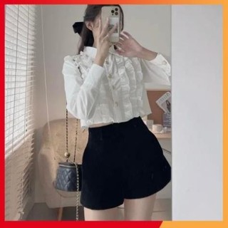 Quần short nhung cạp cao dáng xoè khoá zip, Quần short cạp cao tôn eoTôn dáng  | 2T.Boutique