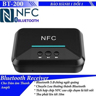 Bộ thu bluetooth 5.0 nhận âm thanh không dây NFC BT200 phát cho loa amly loa xe hơi -Tốt
