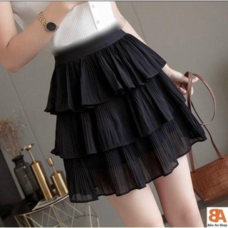 Chân váy 3 tầng dập ly lưng thun