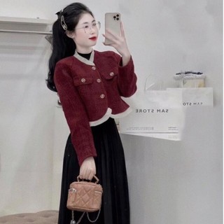 Áo dạ nữ đỏ áo dạ tweed áo dạ đỏ viền bèo hàng cao cấp