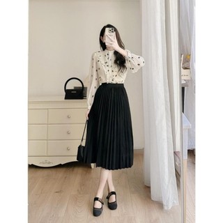Chân váy xếp ly, Chân váy dáng xoè, cạp chun freesize tôn eo tôn dáng, nhẹ mềm mịn giữ form tốt