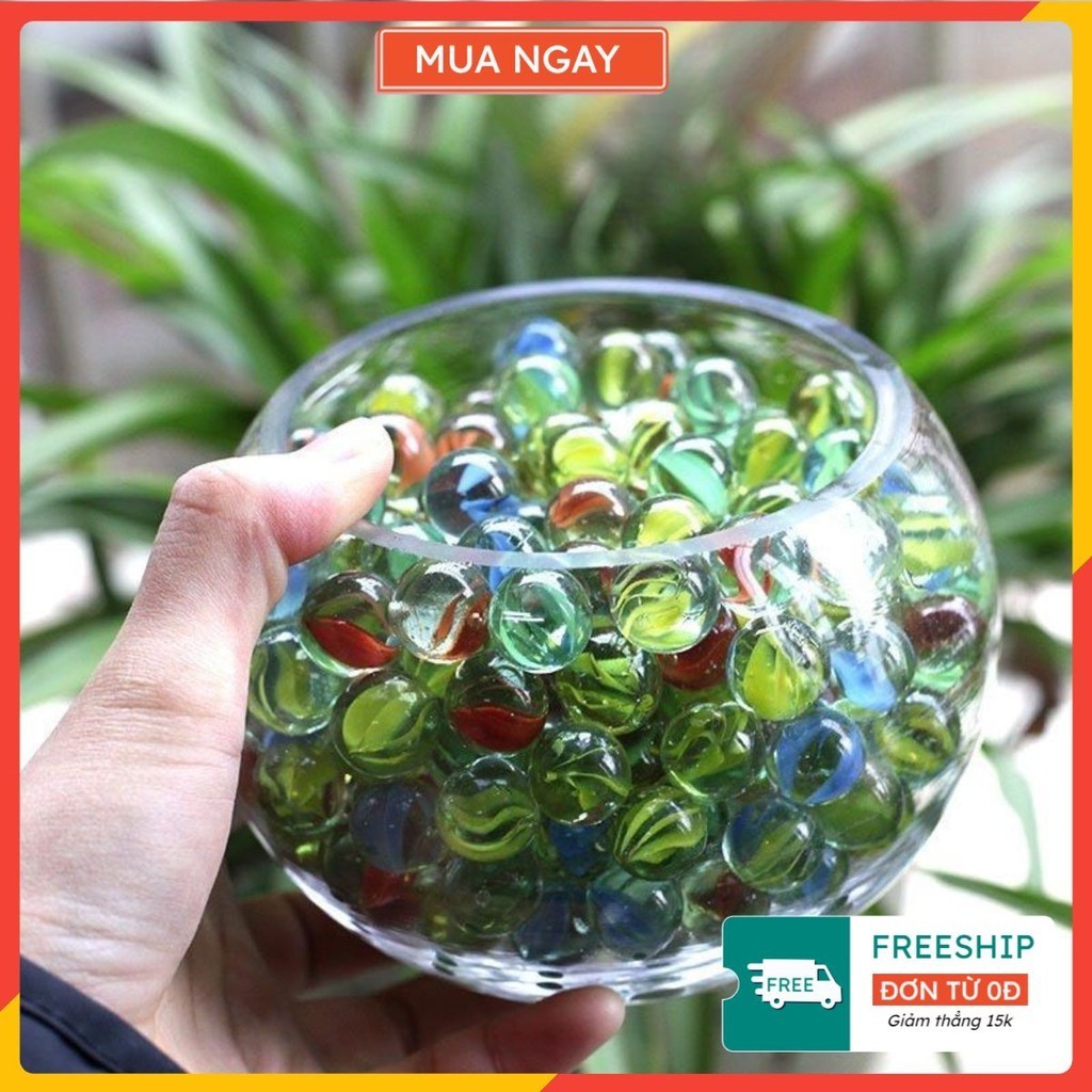 Set 100 Viên Bi Thủy Tinh Trong Suốt Loại 16mm giá rẻ nhiều màu - Bi Ve bắn tuổi thơ cho bé