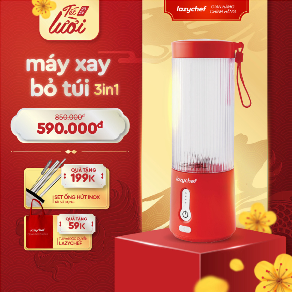 Máy Xay Sinh Tố Cầm Tay Không Dây Đa Năng Lazychef 3i﻿n1 450ml - Máy Xay Tích Điện, Xay Đá Bào, Xay Smoothi