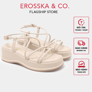 [Erosska] - Giày sandal nữ đế xuồng phối dây quai mảnh thiết kế basic màu nude cao 6cm - SB014.