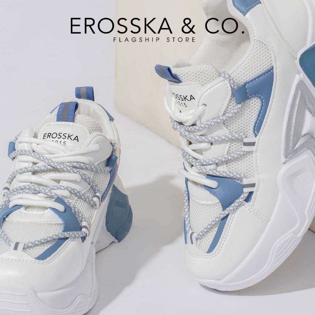 Erosska - Giày thể thao nữ đế độn thời trang phong cách trẻ trung năng động màu trắng phối xanh - GS023