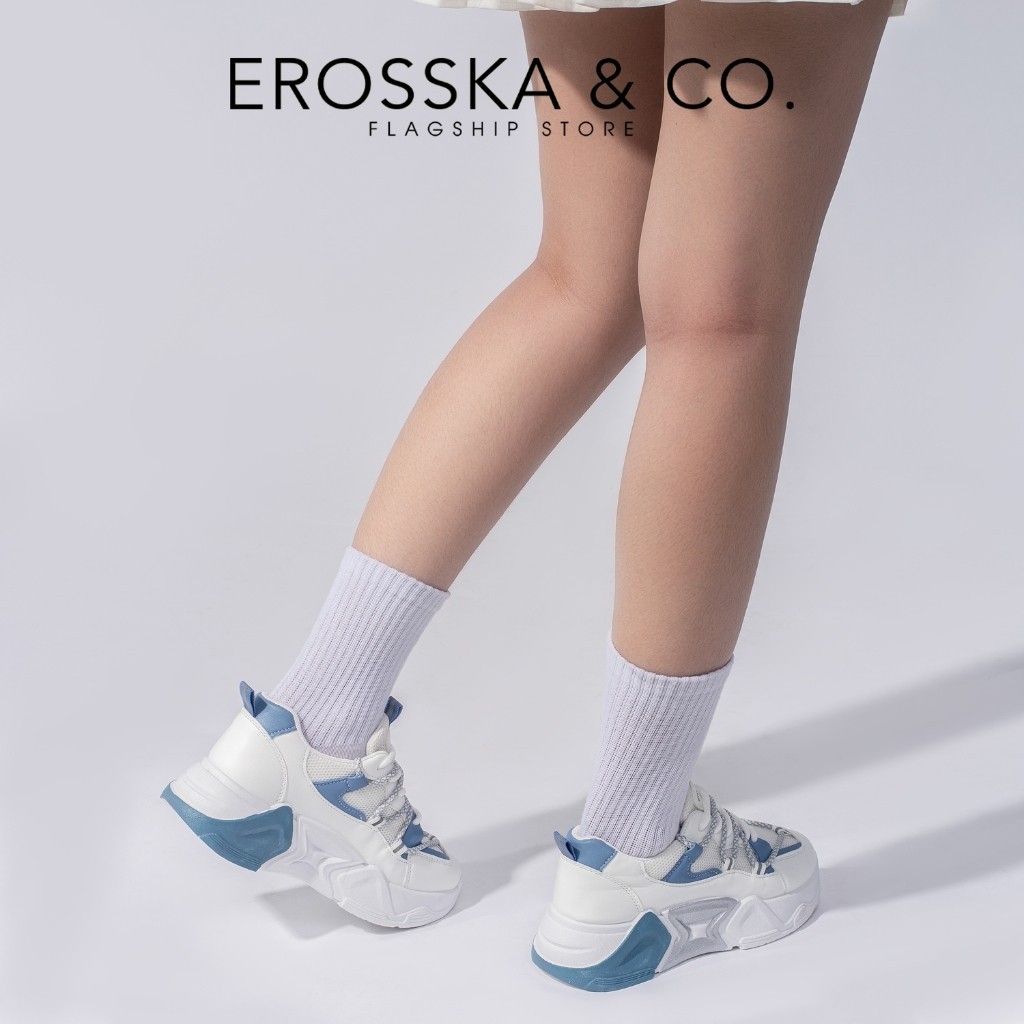 Erosska - Giày thể thao nữ đế độn thời trang phong cách trẻ trung năng động màu trắng phối xanh - GS023