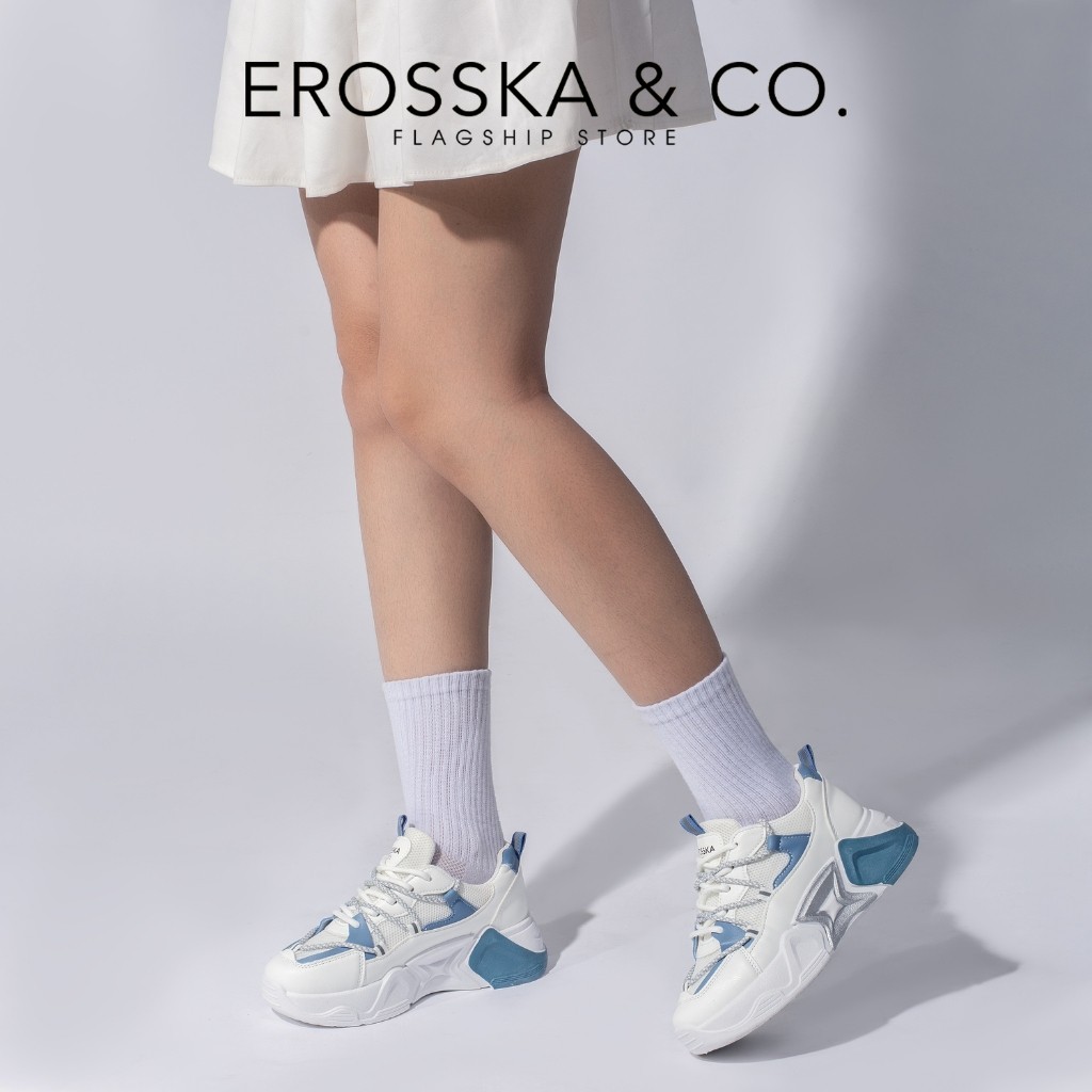 Erosska - Giày thể thao nữ đế độn thời trang phong cách trẻ trung năng động màu trắng phối xanh - GS023