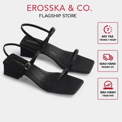 Erosska - Giày sandal cao gót nữ hở mũi quai mảnh gót vuông cao 4cm màu đen - EM079