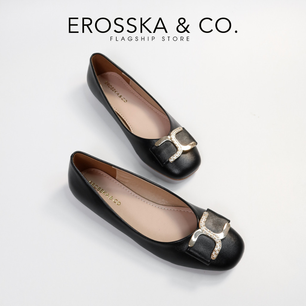 Erosska - Giày búp bê nữ đế bệt mũi tròn siêu êm xinh xắn màu cà phê - EF022