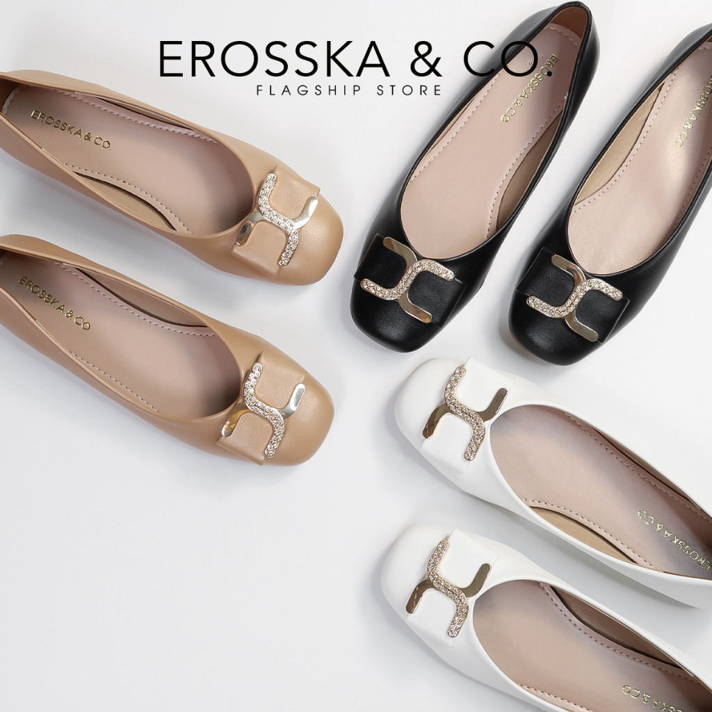 Erosska - Giày búp bê nữ đế bệt mũi tròn siêu êm xinh xắn màu cà phê - EF022