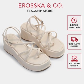 Erosska - Sandal nữ đế xuồng dây mảnh đế PU cao cấp màu kem cao 5cm - SB001