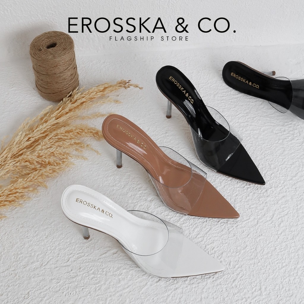 Erosska - Dép cao gót thời trang quai trong, guốc nữ mũi nhọn cao 9cm _ EN001