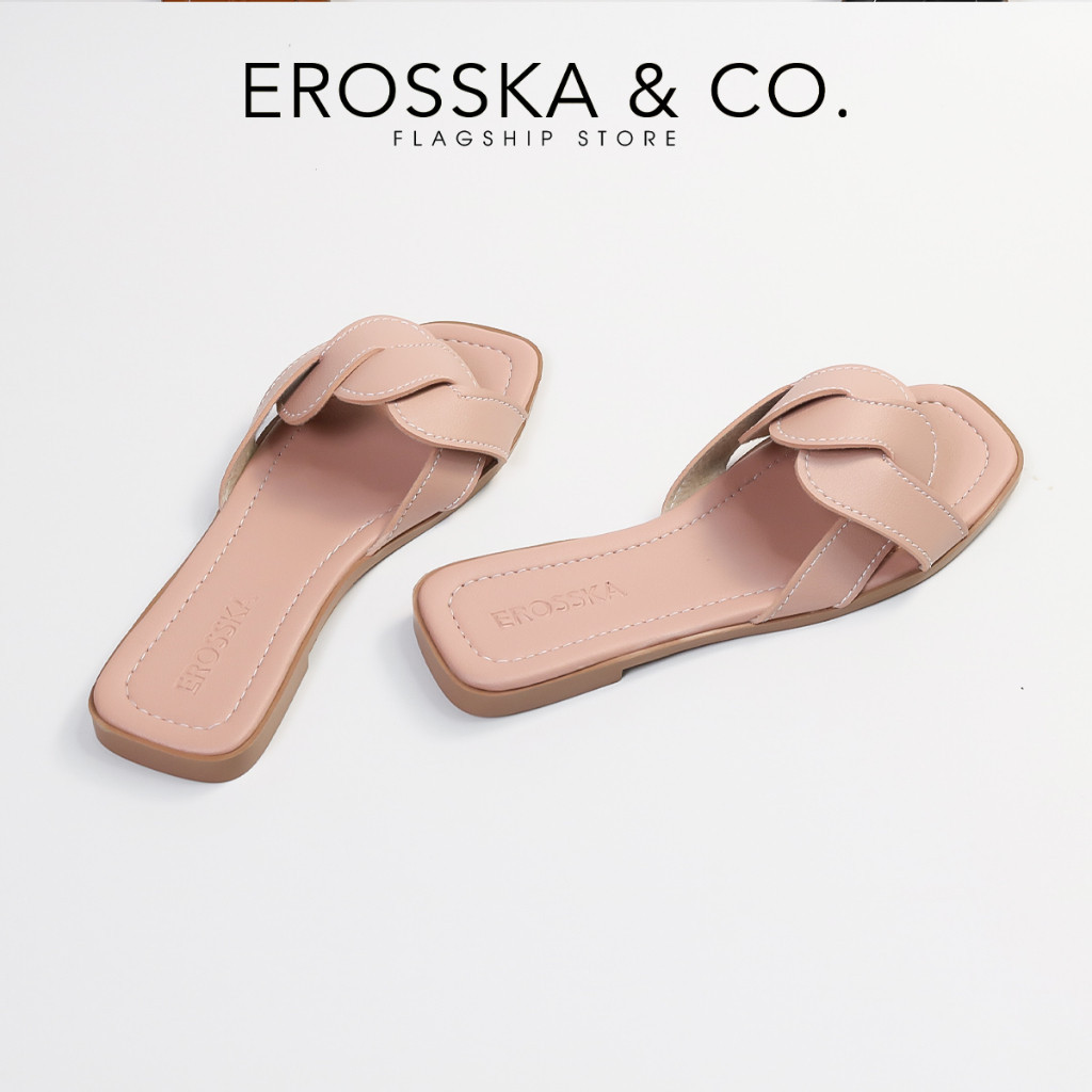 Erosska - Dép nữ thời trang đế bằng quai ngang kiểu dáng đơn giản màu hồng - DE071