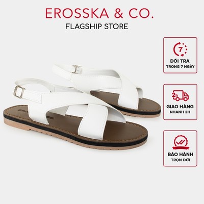 Erosska - [Form nhỏ tăng 1 size] Sandal đế bệt thời trang nữ quai đan chéo màu trắng - SE001