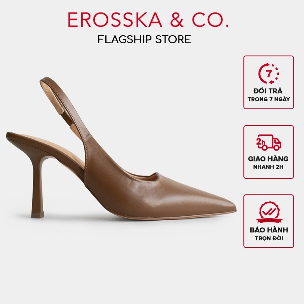 Erosska - Giày cao gót dáng Slingback mũi nhọn thanh lịch cao 8cm màu nâu - EH041