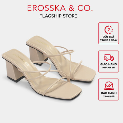 Erosska - Dép cao gót nữ phối dây mảnh kiểu dáng Hàn Quốc cao màu nude cao 7cm - EM074