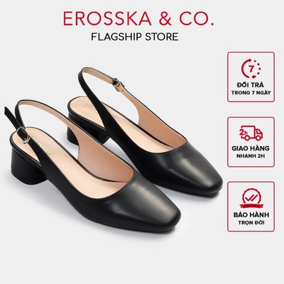 Erosska - Giày cao gót slingback mũi vuông kiểu dáng basic gót vuông vững chắc màu đen _ EL013