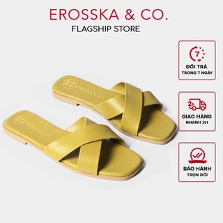 Dép nữ thời trang đế bằng Erosska quai chéo màu vàng ver 2 _ DE029