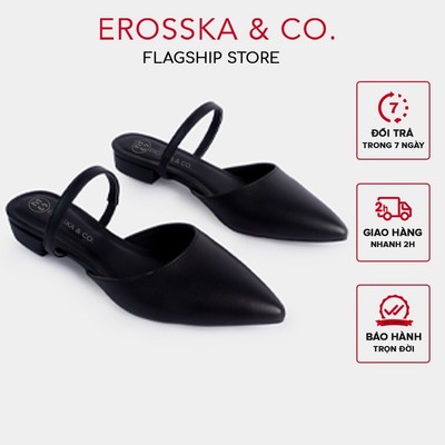 Erosska (Form bé tăng 1 size) - Giày cao gót nữ đế xẹp mũi nhọn thời trang màu đen ver 3 - EL019