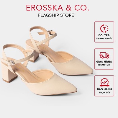 Erosska - Giày cao gót mũi nhọn phối dây hở gót màu nude cao 5cm - EK001