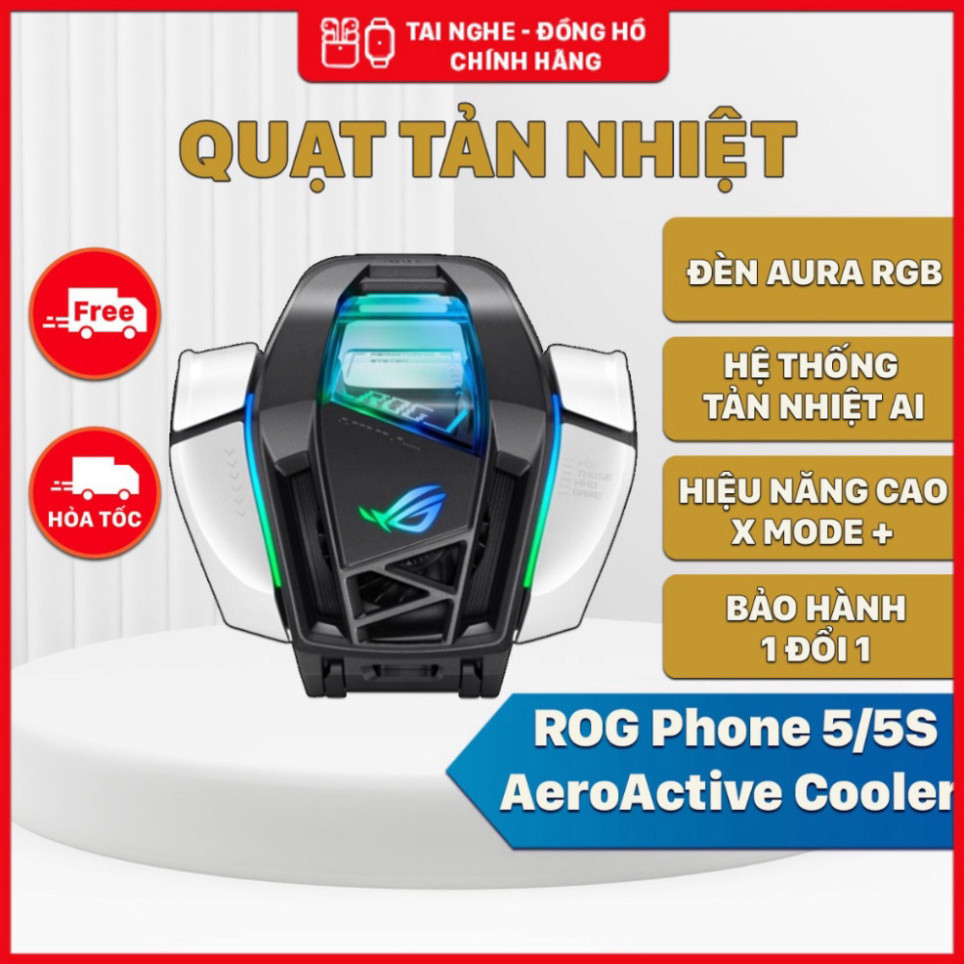 Quạt Tản nhiệt Điện thoại ROG Phone 5/5S, 6 AeroActive Cooler (BH Lỗi 1 Đổi 1) - Hệ Thống Tản Nhiệt AI, Đèn Aura RGB