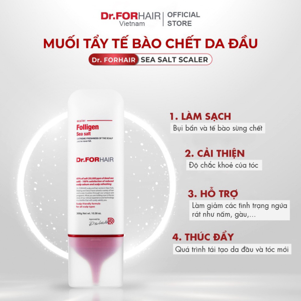 Muối tẩy tế bào chết da đầu, làm sạch da đầu Dr.FORHAIR Sea Salt Scaler 300g và 50g