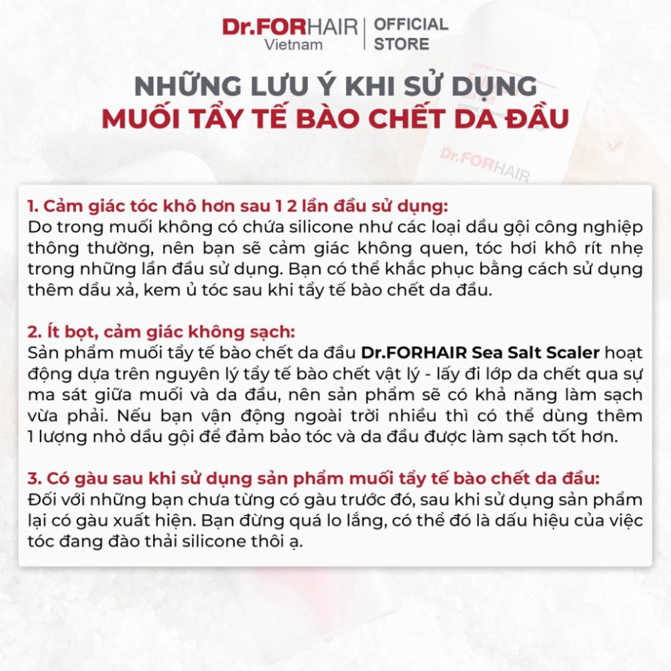 Muối tẩy tế bào chết da đầu, giúp giảm gàu, giảm rụng và hỗ trợ mọc tóc Dr.FORHAIR Sea Salt Scaler 50g