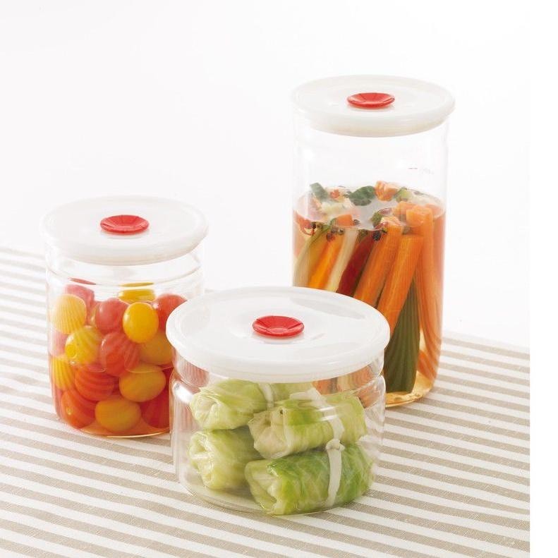 Hũ thủy tinh iwaki chịu nhiệt nắp hít 1L, dùng trong lò vi sóng, nắp kín hơi không bị đổ nước ra ngoài