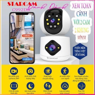 CAMERA STARCAM 2MP C992DR -2 CAMERA 2 KHUNG HÌNH- HỒNG NGOẠI- PHÁT HIỆN CHUYỂN ĐỘNG- CHỐNG NƯỚC. BẢO HÀNH 12 THÁNG