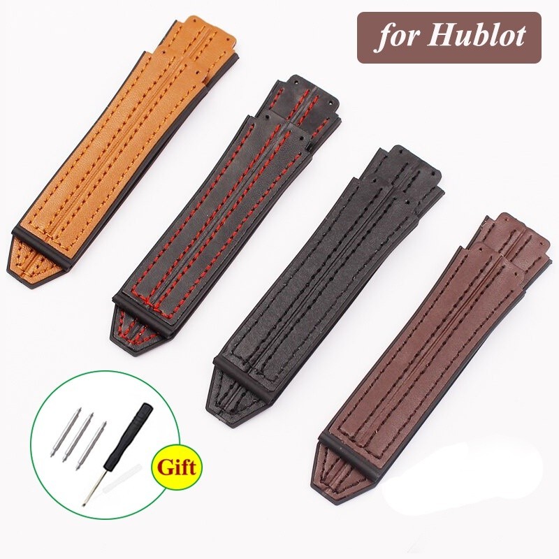 Dây đeo đồng hồ silicone da 19x25mm cho Hublot Hengbao Yubo BIG BANG Classic Fusion Men Business Watch Bracelet