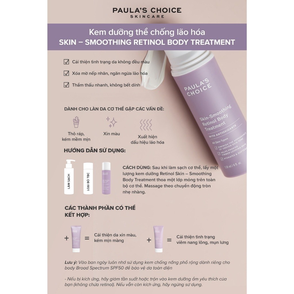 Kem dưỡng thể chống lão hóa làm săn chắc da Paula's Choice Skin - Smoothing Retinol Body Treatment 118ml- 5800.1