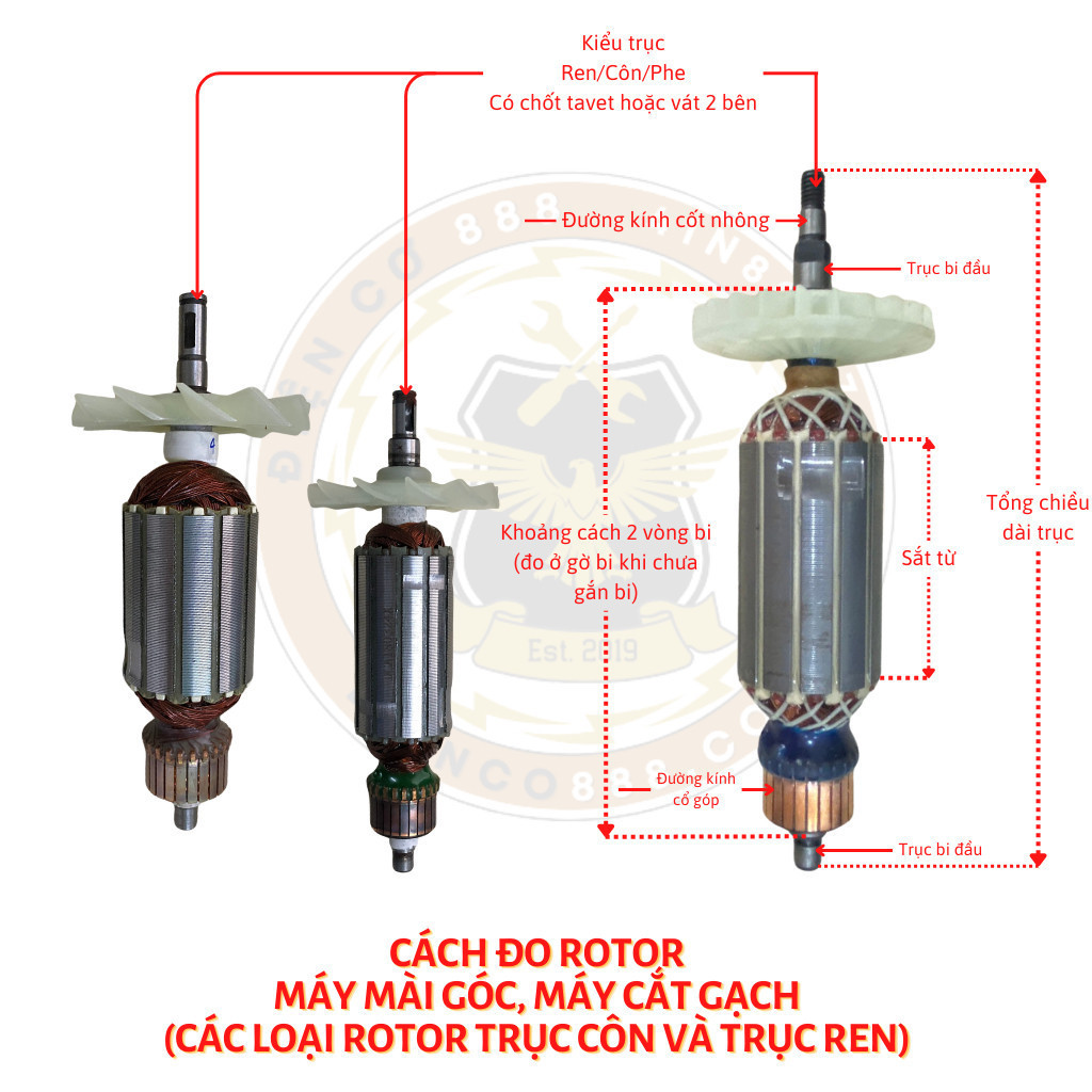 Rotor mài CROWN 3055 13288 3117 CT3055 CT13288 CT3117 Thân 35mm Dài 160mm dây đồng 220V - Tặng chổi than