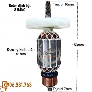 Rotor đánh bột - khuấy sơn KAIZEN KZ-6161, TPC 6162 8 RĂNG Thân 41mm Dài 153mm 220V - Tặng chổi than