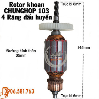 Rotor khoan CHUNGHOP 103 4 Răng Thân 35mm Dài 145mm 220V - Tặng chổi than