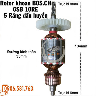 Rotor khoan BOSCH GSB 10RE 5 Răng Thân 35mm Dài 132mm dây đồng 220V (máy nhái) - Tặng chổi than