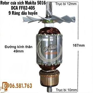 (Hàng DCA) Rotor cưa xích DCA 02-405 (AML02-405) 9 Răng Thân 49mm Dài 167mm 220V - Tặng chổi than