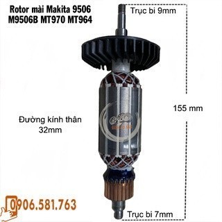 (Chính hãng) Rotor mài Makita 9506 M9506B MT970 MT964 M9508B dây đồng 220V - Tặng chổi than