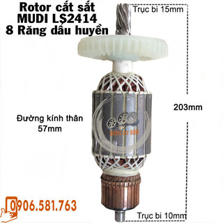 Rotor cắt sắt MUDI Hikari LS2414 và CROWN 15194 (CT15194) - 8 Răng Thân 57mm Dài 203mm  - Tặng chổi than